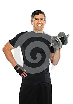 Hispanic Man Curling Dumbbell