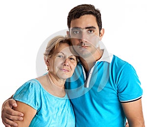 Hispanic man hugging his mother