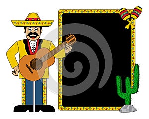 Hispanic man wearing a hat and with a guitar