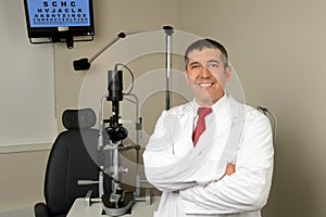 Hispanic Optician in Examination Room