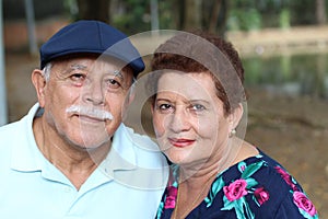 Hispanic senior couple with copy space