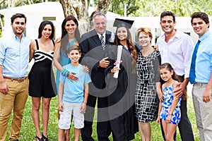 Hispanic Student And Family Celebrating Graduation