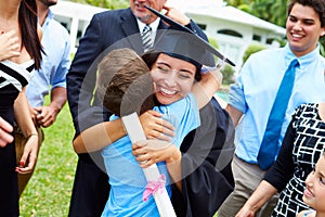 Hispanic Student And Family Celebrating Graduation