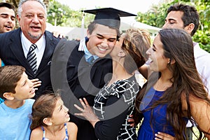 Hispanic Student And Family Celebrating Graduation