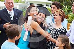 Hispanic Student And Family Celebrating Graduation