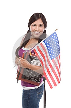 Hispanic teenager with American national flag