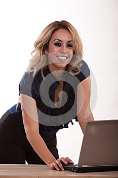 Hispanic twenties woman working on computer