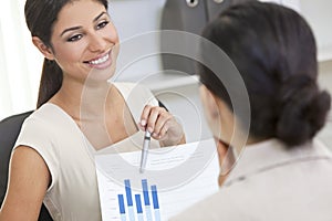 Hispanic Woman or Businesswoman in Office Meeting