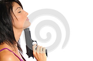 hispanic woman with a gun