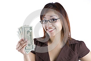 Hispanic Woman Holding Money