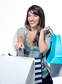 Hispanic woman with shopping bags