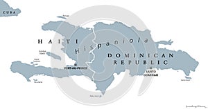 Hispaniola political map with Haiti and Dominican Republic photo