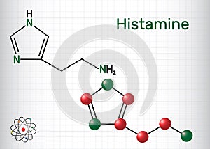Histamine molecule. It is amine, nitrogenous compound, stimulant of gastric secretion, vasodilator, and centrally acting