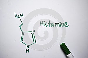 Histamine molecule written on the white board. Structural chemical formula. Education concept photo