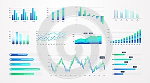 Histogram charts. Business infographic template with stock diagrams and statistic bars, line graphs and charts for photo