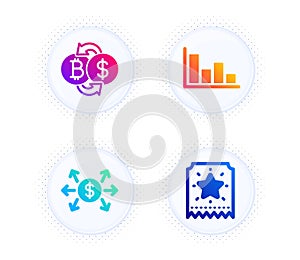 Histogram, Dollar exchange and Bitcoin exchange icons set. Loyalty ticket sign. Vector