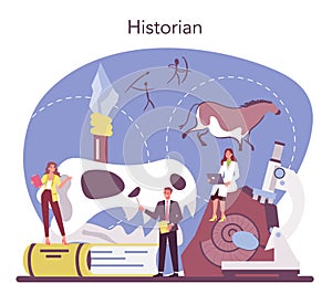 Historian concept. History science, paleontology, archeology. Knowledge