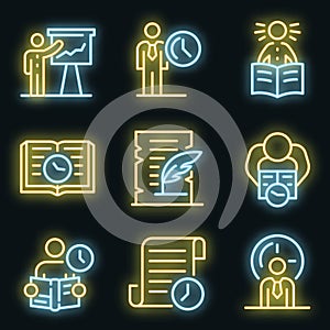 Historian icons set vector neon