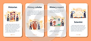 Historian mobile application banner set. History science, paleontology