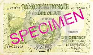Historic 50 belgian franc note 1942 reverse