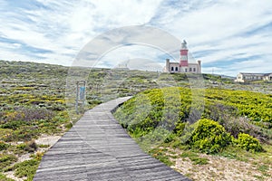 Historic Agulhas lighthouse at the southern-most tip of Africa