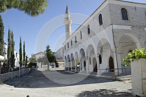 Historic Alacati mosque, single minaret and fairly spacious