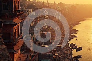 Historic Ancient varanasi city. Generate AI