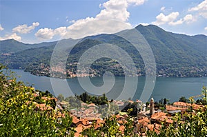 Moltrasio town looking toward Torno on Lake Como Italy photo