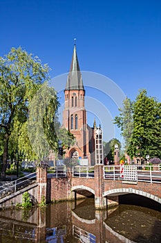 Historic Antonius church at the canal in Papenburg