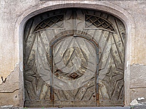 Historic arched entry door in German city