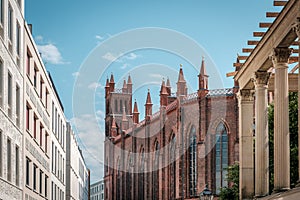 Historic architecture, church and modern buildings, real estate in Berlin, Mitte