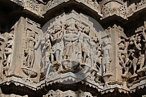 Historic architecture, stone carving at jagdish temple, udaipur, rajasthan, india.