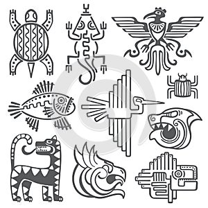 Historic aztec, inca vector symbols, mayan temple pattern, native american culture signs