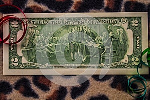 Historic Back Side of a Two Dollar Bill