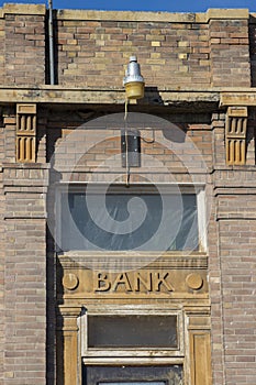 A historic bank building entrance
