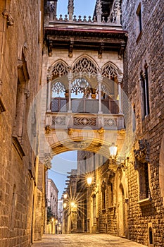 The historic Barrio Gotico in Barcelona at dawn photo