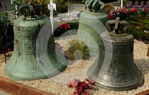 Historic Bells In A Public Park In Villedieu-les-Poeles In Bretagne France