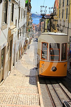 Historic bica elevator ascensor da bica in lisbon, portugal