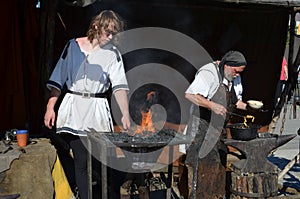 Historic blacksmith at a Middle Ages market