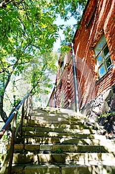 Historic brick building and steps at Suomenlinna, Helsinki, Finland