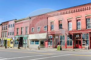 Historic Brick Buildings and Colorful Storefronts photo