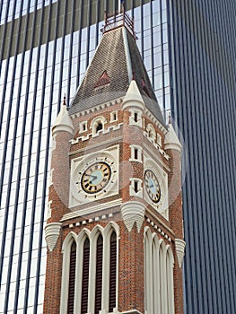 Historic Brick Church Clock Tower and Modern Office Tower,  Perth,  Western Australia