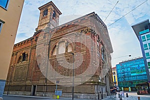 The corner of Sant\'Antonio Abate Church, on March 13 in Lugano, Switzerland photo