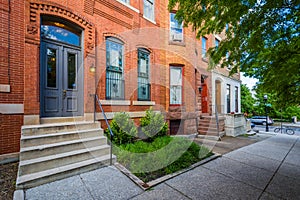 Historic brick row houses in Bolton Hill, Baltimore, Maryland