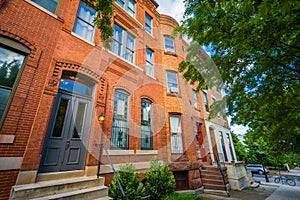 Historic brick row houses in Bolton Hill, Baltimore, Maryland