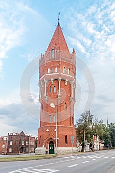 Historic brick water tower in Malbork, Poland