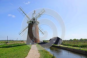 Historic brick windmill in England