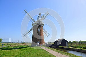 Historic brick windmill in England