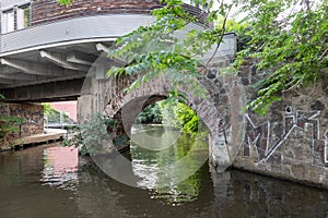 Historic bridge at Karl Heine Kanal in Leipzig. Saxony. Germany
