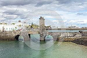 Historic bridge  leading to San Gabriel Castle, Arrecife, capital city of Lanzarote, Canary Islands, Spain